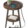GREENSTELL Round Side Table Storage Shelf USB Ports 15.0x15.0x20.4inch Brown