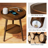 GREENSTELL Round Side Table Storage Shelf USB Ports 15.0x15.0x20.4inch Brown