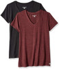 AZ0001 AMAZON ESSENTIALS WOMEN TECH V-NECK T-SHIRT 2-PACK SIZE L - BLACK/BURGDY New
