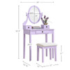 ROUNDHILL FURNITURE MONIYS WOOD MAKEUP VANITY TABLE AND STOOL SET - PURPLE