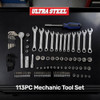 Ultra Steel 113PC Professional Mechanic Tool Set, Ratchet, Sockets, UA50051A-1