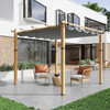 GARVEE 10X13 FT PERGOLA METAL GAZEBO RETRACTABLE CANOPY - WOODGRAIN/GRAY