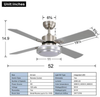 FINXIN 52" INTEGRATED LED CEILING FAN 4-BLADES REMOTE CONTROL - BRUSHED NICKEL New
