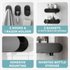 ZENNA HOME ADHESIVE SHOWER CADDY BASKETS AND HOOKS SET - MATTE BLACK