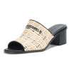 KL154474 KARL LAGERFELD WOMEN'S HARFORD HEELED SANDAL MULE, SIZE 10, NAT/BLK