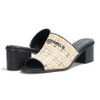 KL154474 KARL LAGERFELD WOMEN'S HARFORD HEELED SANDAL MULE, SIZE 10, NAT/BLK