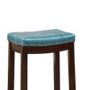 Linon Claridge Backless Counter Stool Blue Faux Leather Wood Frame Brown New