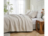 ZAFIRA 100% COTTON STITCHED 3 PIECE QUILT AND SHAM SET, FULL/QUEEN - LIGHT TAUPE