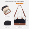 LOVEVOOK TRAVEL DUFFLE BAG - PUFFER WEEKENDER BAGS FOR WOMEN - OFF WHITE/BLACK New