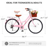 QARSWA 24" Women's Beach Cruiser Bike Shimano 7-Speed Front Basket Cargo Rack New
