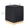 Adeco Square Ottoman Footrest Velvet Vanity Stool Gold Trim Footstool - Black New