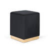 Adeco Square Ottoman Footrest Velvet Vanity Stool Gold Trim Footstool - Black New