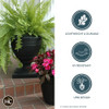 The HC Companies 18 Inch Tall Olympia Urn, Lightweight Plant Pot - Black New