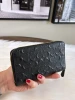 COACH BLACK EMBOSSED SIGNATURE LEATHER ZIP WALLET WITH GOLD HARDWARE - BLACK