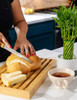 BAMBOO LAND Large Bamboo Bread Cutting Board Crumb Tray Large Bread Knife New