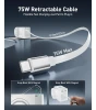 WOLLZZ 75W UNIVERSAL TRAVEL ADAPTER WITH 5 PORTS AND RETRACTABLE CABLE - WHITE New