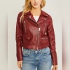 LOVETREE MOTO ZIP UP FAUX LEATHER JACKET FAUX LEATHER - SIZE: SMALL - RED New