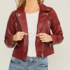 LOVETREE MOTO ZIP UP FAUX LEATHER JACKET FAUX LEATHER - SIZE: SMALL - RED New