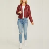 LOVETREE MOTO ZIP UP FAUX LEATHER JACKET FAUX LEATHER - SIZE: SMALL - RED New