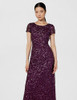 Adrianna Papell Women's Short-Sleeve All Over Sequin Gown, Cabernet, 18 New