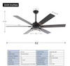 FINXIN 62 IN LED INDOOR/OUTDOOR BLACK WINDMILL CEILING FAN WITH DC MOTOR - BLACK
