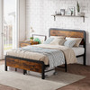 GARVEE 14" QUEEN METAL PLATFORM BED FRAME WOODEN HEADBOARD - VINTAGE BROWN