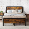 GARVEE 14" QUEEN METAL PLATFORM BED FRAME WOODEN HEADBOARD - VINTAGE BROWN