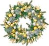 Prelit Christmas Wreath 50LED,24In Gold Silver Christmas Door Wreath B0DBLPJW2X New