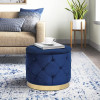 Adeco Round Velvet Storage Ottoman Multi-Function Vanity Footstool Navy New