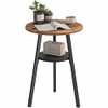 CubiCubi Round End /Side Table with Wooden Shelves Metal Frames - Rustic Brown