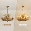OJZZG Deer Antler Chandelier 6 Lights Resin Chandeliers Lighting - Brown New