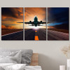wall26 - Jet Plane Flying Over Runway - Canvas Art Wall Art - 16"x24"x3 Panels New