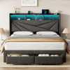 DRIFTALIA KING BED FRAME WITH 2 DRAWERS & CHARGING HEADBOARD DARK GRAY