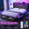 DRIFTALIA KING BED FRAME WITH 2 DRAWERS & CHARGING HEADBOARD DARK GRAY