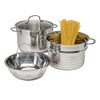 Goodful Stainless Steel Multi-Pot Serves Stock Pot Steamer Strainer Glass Lid 8Q New