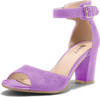 IDIFU CANDIE-MI PEEP TOE LOW BLOCK HEELS SANDALS ANKLE STRAP - 7.5 - LILAC SUEDE