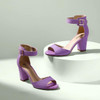 IDIFU CANDIE-MI PEEP TOE LOW BLOCK HEELS SANDALS ANKLE STRAP - 7.5 - LILAC SUEDE