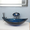 Oval Glass Vessel Sink Basin Combo Waterfall Faucet Pop Drain B0C77N29WB - Blue New