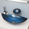 Oval Glass Vessel Sink Basin Combo Waterfall Faucet Pop Drain B0C77N29WB - Blue New