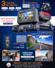 ROVE R3 3 Channel Dash Cam Front and Rear with Cabin, 3in IPS Touch Screen
