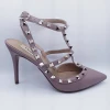 KAITLYN PAN STUDDED LEATHER HIGH HEELS - SIZE: WOMEN 6.5 - POUDRE MATTE