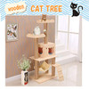 Wooden Cat Tree Condo with Natural Sisal Rope Scratching Post Activity Tower New