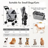 SKISOPGO Dog Cat Pet Gear 3-in-1 Foldable Pet Stroller Detachable Carrier Gray