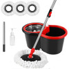 Spin Mop Bucket Wringer Set 360° Spinning Mop Bucket System 3 Microfiber Heads New