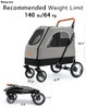 Kenyone Foldable Jogger 4 Wheels Pet Stroller Large Dogs - Gray
