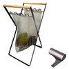 HXYKYY Trash Rack, Portable Iron Rubber Wood Bag Holder 18.9"x9.8"x12.5" - Black New