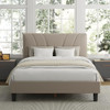 AVENCO QUEEN BED FRAME UPHOLSTERED PLATFORM ADJUSTABLE HEADBOARD - BEIGE