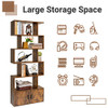 WEENFON Bookshelf 6-Tier Bookcase with Door 73" Corner Rustic Brown