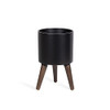 D'vine Dev 8 Inch Planter Pot with Wood Stand, Black, 88-O-A-2 New
