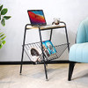 AMOBRO Side Table Modern End Table with Magazine Holder Wood & Metal